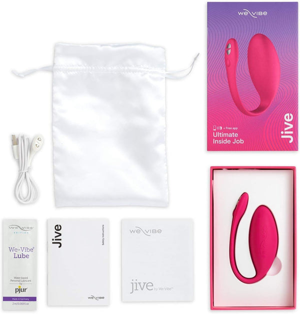 Contenido de la caja del vibrador Jive We-Vibe: dispositivo, cargador USB y empaque