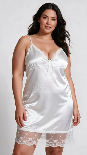Camisón Satinado Blanco con Encaje