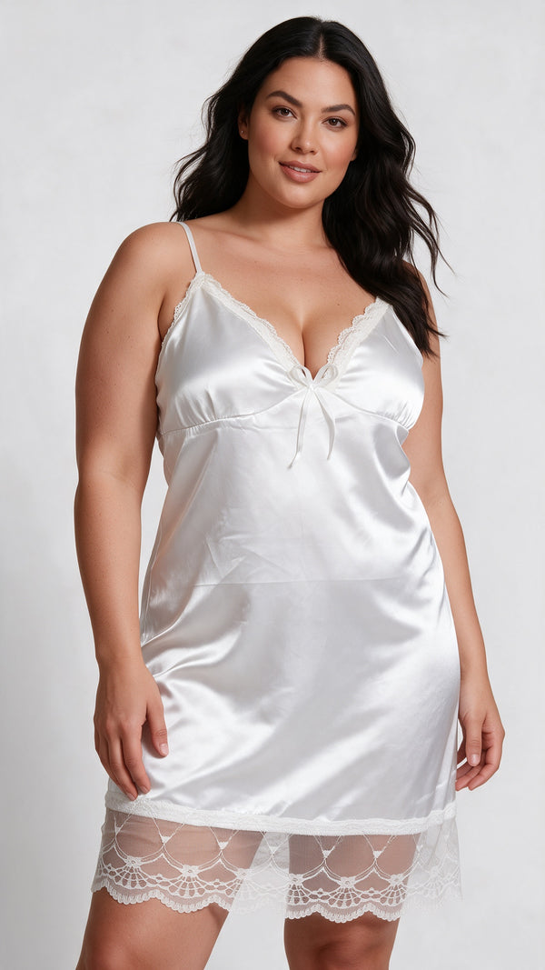 Camisón Satinado Blanco con Encaje