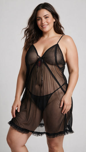 Babydoll de Tul Negro con Colales