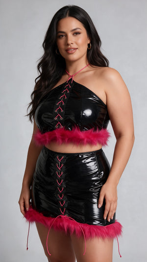 Conjunto de Vinilo con Plumas Fucsia