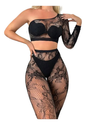 Conjunto de Malla y Encaje con Pantimedia
