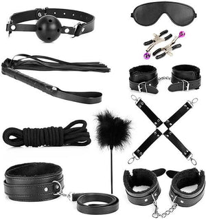 Kit 10 Piezas Negro Cuerina Con Felpa
