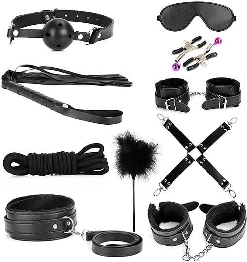 Kit 10 Piezas Negro Cuerina Con Felpa